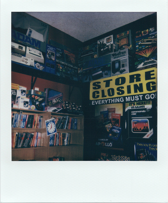 A fake computer/video game store inside the National Videogame Museum in Frisco, TX, specifically in their Video Game Crash of '83 exhibit.<br> Polaroid One, 600 Film